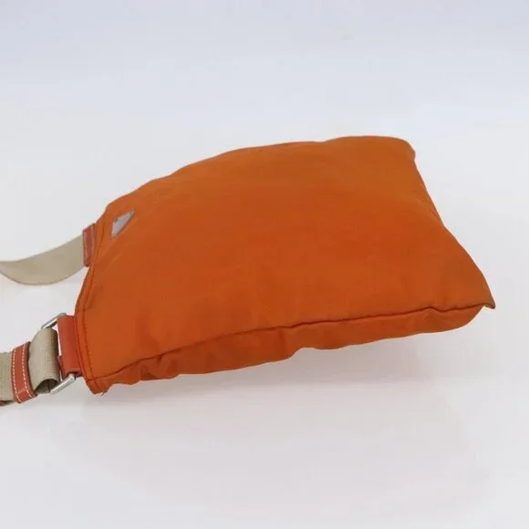 PRADA Shoulder Bag Nylon Orange Silver Auth 152258